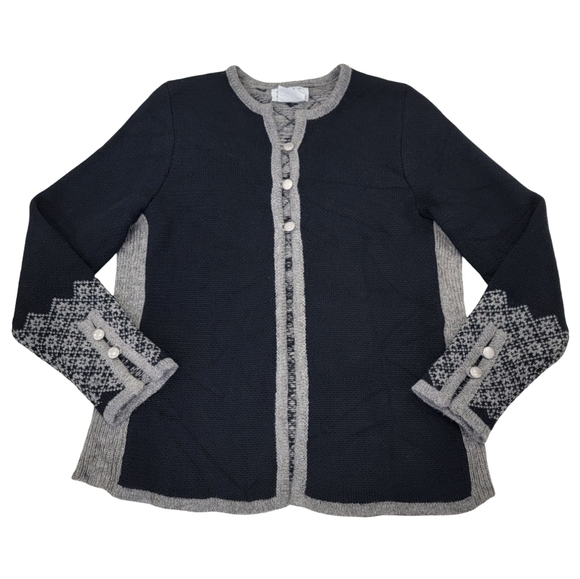Handmade In Estonia 100% Wool Fair Isle Knit Cardigan Scandinavian Black Size S - Picture 6 of 17